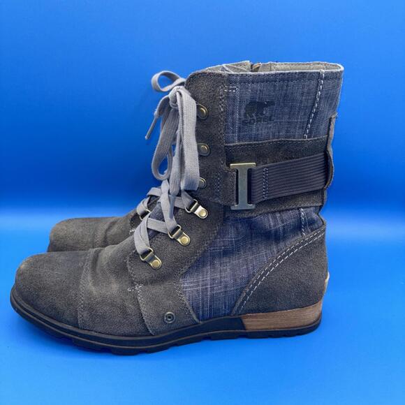 Sorel‎ Major Carly Moto Boots Booties Shoes Womens Size 10.5  Gray Suede Lace Up - Picture 1 of 16